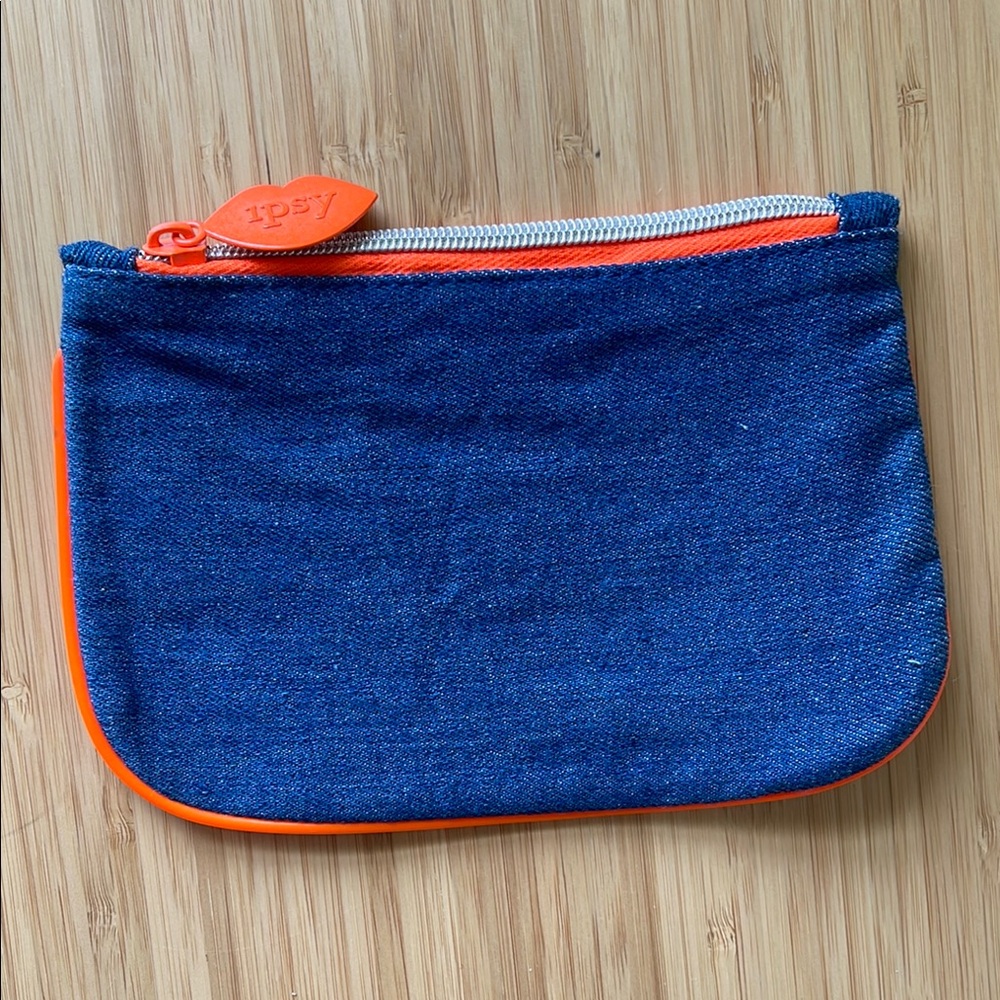 Ipsy Bag - Denim Blue Pouch with Orange Trim